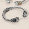 Fashnzfab Heart Stone Tip Antique Metal Hinged Cuff Bracelet In Metallic