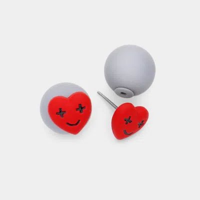 Fashnzfab Heart Stud Double Sided Earrings In Red