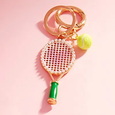 Fashnzfab Heart Tennis Locket Ball Keychain / Bag Charm In Green