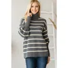 Fashnzfab Heavy Knit Striped Turtle Neck Knit Sweater In Grey