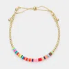 Fashnzfab Heishe Beaded Metal Ball Beaded Adjustable Cinch Pull Tie Bracelet Multi In Multi