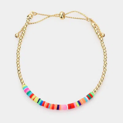 Fashnzfab Heishe Beaded Metal Ball Beaded Adjustable Cinch Pull Tie Bracelet Multi