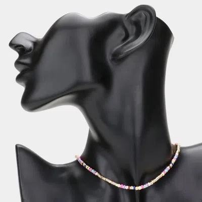 Fashnzfab Heishi Bead Accented Choker Necklace In Gold