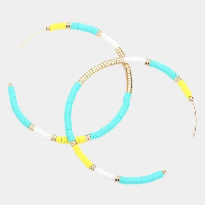 Fashnzfab Heishi Beaded Hoop Earrings In Blue