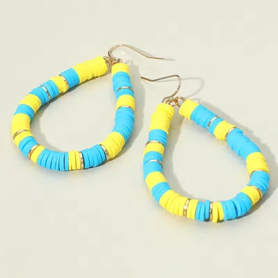 Fashnzfab Heishi Beaded Open Teardrop Dangle Earrings In Blue