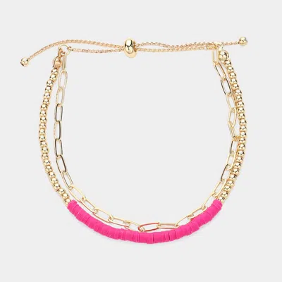 Fashnzfab Heishi Beaded Pull Tie Bracelet Fuchsia In Pink