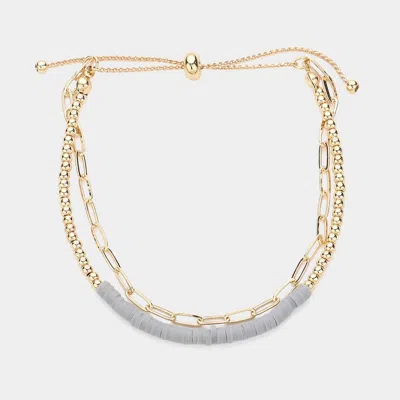 Fashnzfab Heishi Beaded Pull Tie Bracelet Gray In Gold