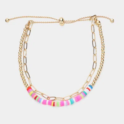 Fashnzfab Heishi Beaded Pull Tie Bracelet Multi