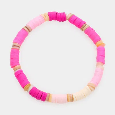 Fashnzfab Heishi Beaded Stretch Bracelet In Pink
