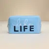 Fashnzfab Hello Life Message Embroidered Cosmetic Pouch Bag / Organizer In Blue