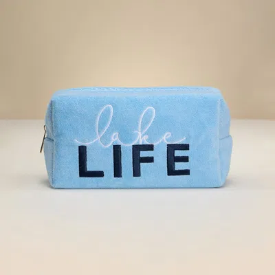Fashnzfab Hello Life Message Embroidered Cosmetic Pouch Bag / Organizer In Blue