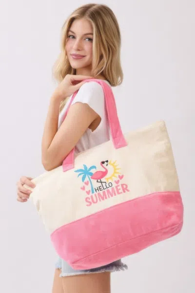 Fashnzfab Hello Summer Terry Tote In Pink