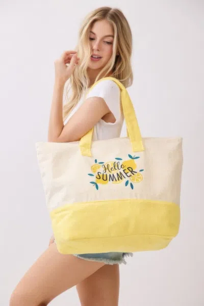 Fashnzfab Hello Summer Terry Tote In Yellow