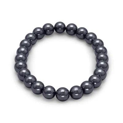Fashnzfab Hematite Bead Stretch Bracelet In White