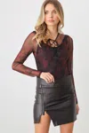 Fashnzfab Hera Collection Abstract Mesh Lace-up Long Sleeve Bodysuit In Multi