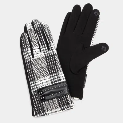 Fashnzfab Herringbon Woven Button Gloves In Black