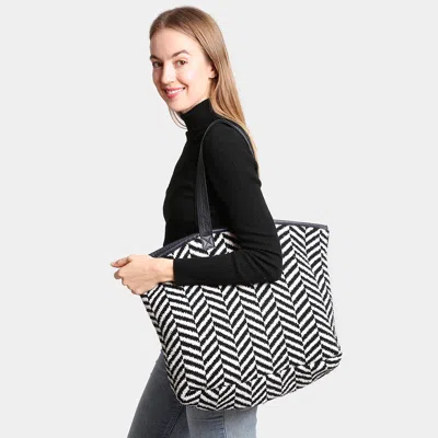 Fashnzfab Herringbone Tote Bag In Black