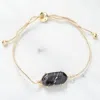 Fashnzfab Hexagon Bead Charm Adjustable Pull Tie Bracelet In Gold