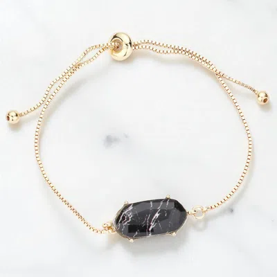 Fashnzfab Hexagon Bead Charm Adjustable Pull Tie Bracelet In Gold