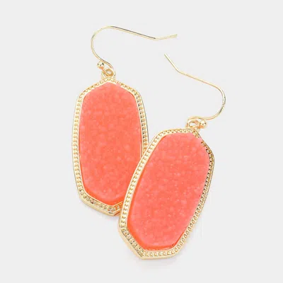 Fashnzfab Hexagon Druzy Dangle Earrings - Coral, Neon In Gold