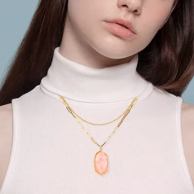 Fashnzfab Hexagon Pendant Double Layered Necklace In Pink
