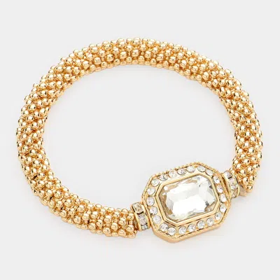 Fashnzfab Hexagon Stone Accented Metal Bubble Stretch Bracelet Gold