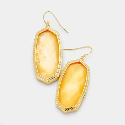 Fashnzfab Hexagon Stone Dangle Earrings - Gold, Orange