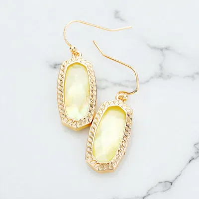 Fashnzfab Hexagon Stone Dangle Earrings - Gold, Yellow