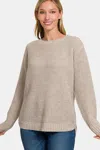 Fashnzfab High Low Long Sleeve Waffle Sweater In Multi