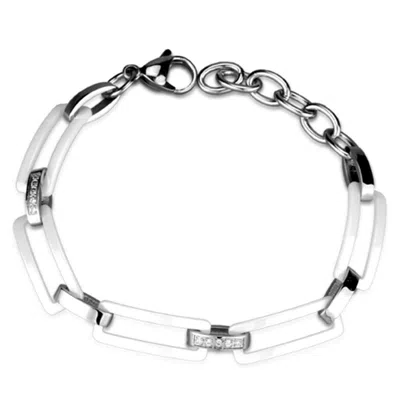 Fashnzfab High Polished (no Plating) Stainless Steel Bracelet With Ceramic In White In Multi