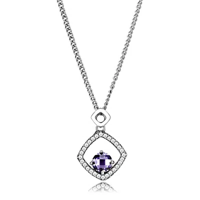 Fashnzfab High Polished (no Plating) Stainless Steel Chain Pendant With Aaa Grade Cz In Amethyst In Metallic