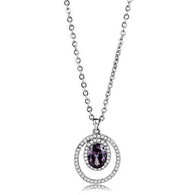 Fashnzfab High Polished (no Plating) Stainless Steel Chain Pendant With Aaa Grade Cz In Amethyst In Purple