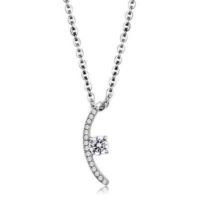 Fashnzfab High Polished (no Plating) Stainless Steel Chain Pendant With Aaa Grade Cz In Clear In Gray