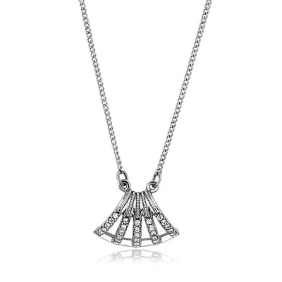 Fashnzfab High Polished (no Plating) Stainless Steel Chain Pendant With Aaa Grade Cz In Clear In Metallic