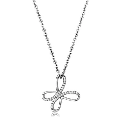 Fashnzfab High Polished (no Plating) Stainless Steel Chain Pendant With Aaa Grade Cz In Clear In Red