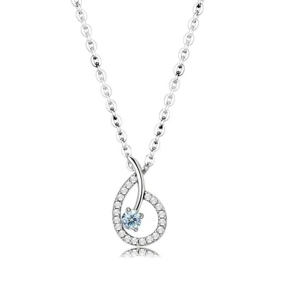 Fashnzfab High Polished (no Plating) Stainless Steel Chain Pendant With Aaa Grade Cz In Sea Blue In Silver