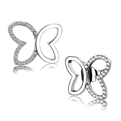 Fashnzfab High Polished (no Plating) Stainless Steel Earrings With Aaa Grade Cz In Clear In Gold