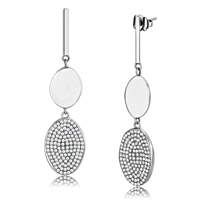 Fashnzfab High Polished (no Plating) Stainless Steel Earrings With Aaa Grade Cz In Clear In Metallic