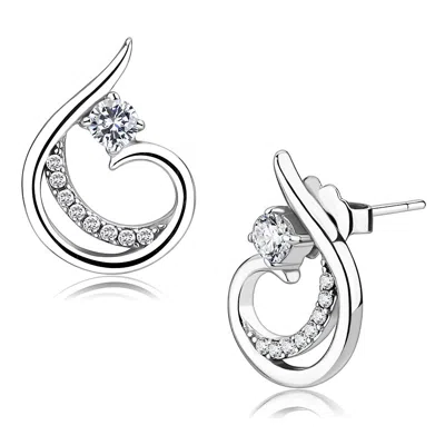 Fashnzfab High Polished (no Plating) Stainless Steel Earrings With Aaa Grade Cz In Clear In Metallic