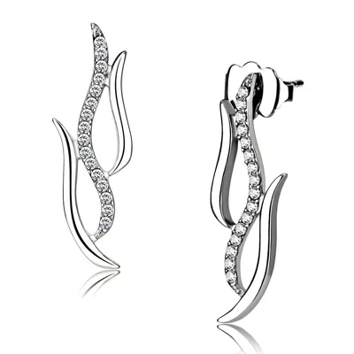 Fashnzfab High Polished (no Plating) Stainless Steel Earrings With Aaa Grade Cz In Clear In Multi