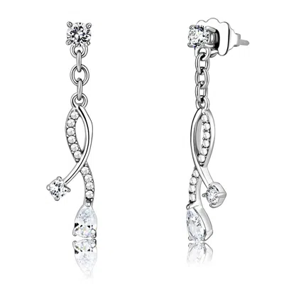 Fashnzfab High Polished (no Plating) Stainless Steel Earrings With Aaa Grade Cz In Clear In Multi