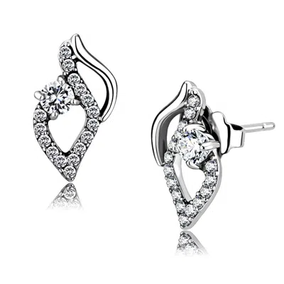 Fashnzfab High Polished (no Plating) Stainless Steel Earrings With Aaa Grade Cz In Clear In Multi