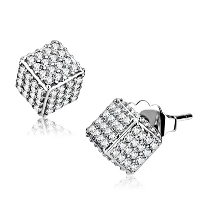 Fashnzfab High Polished (no Plating) Stainless Steel Earrings With Aaa Grade Cz In Clear In Multi