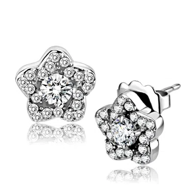 Fashnzfab High Polished (no Plating) Stainless Steel Earrings With Aaa Grade Cz In Clear In Neutral