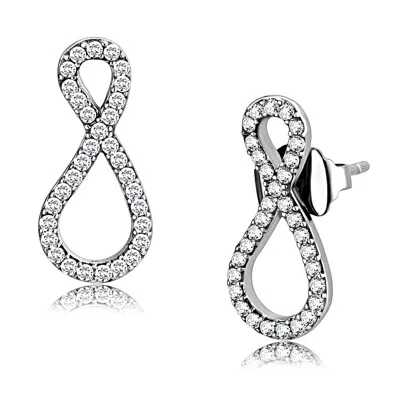 Fashnzfab High Polished (no Plating) Stainless Steel Earrings With Aaa Grade Cz In Clear In Neutral