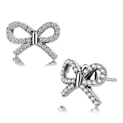 Fashnzfab High Polished (no Plating) Stainless Steel Earrings With Aaa Grade Cz In Clear In Orange