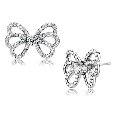 Fashnzfab High Polished (no Plating) Stainless Steel Earrings With Aaa Grade Cz In Clear In Orange