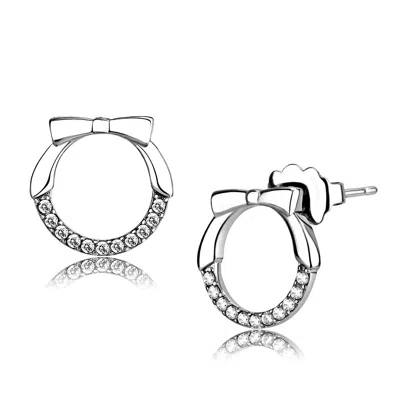 Fashnzfab High Polished (no Plating) Stainless Steel Earrings With Aaa Grade Cz In Clear In Pattern