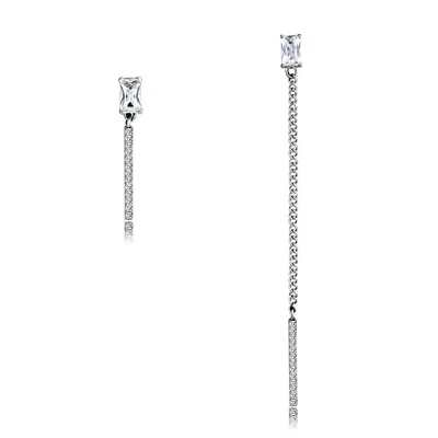 Fashnzfab High Polished (no Plating) Stainless Steel Earrings With Aaa Grade Cz In Clear In Pattern