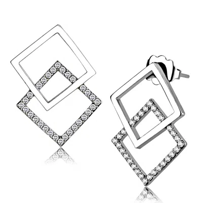 Fashnzfab High Polished (no Plating) Stainless Steel Earrings With Aaa Grade Cz In Clear In Red